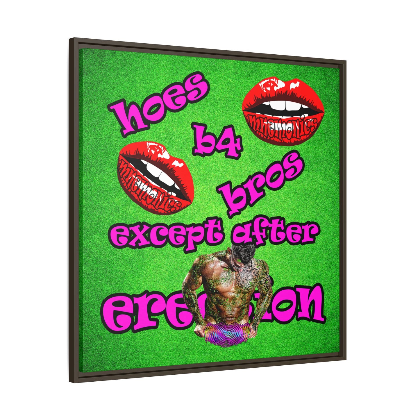 hoes b4 bros - framed canvas art (green turf)
