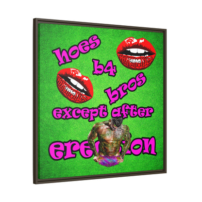 hoes b4 bros - framed canvas art (green turf)