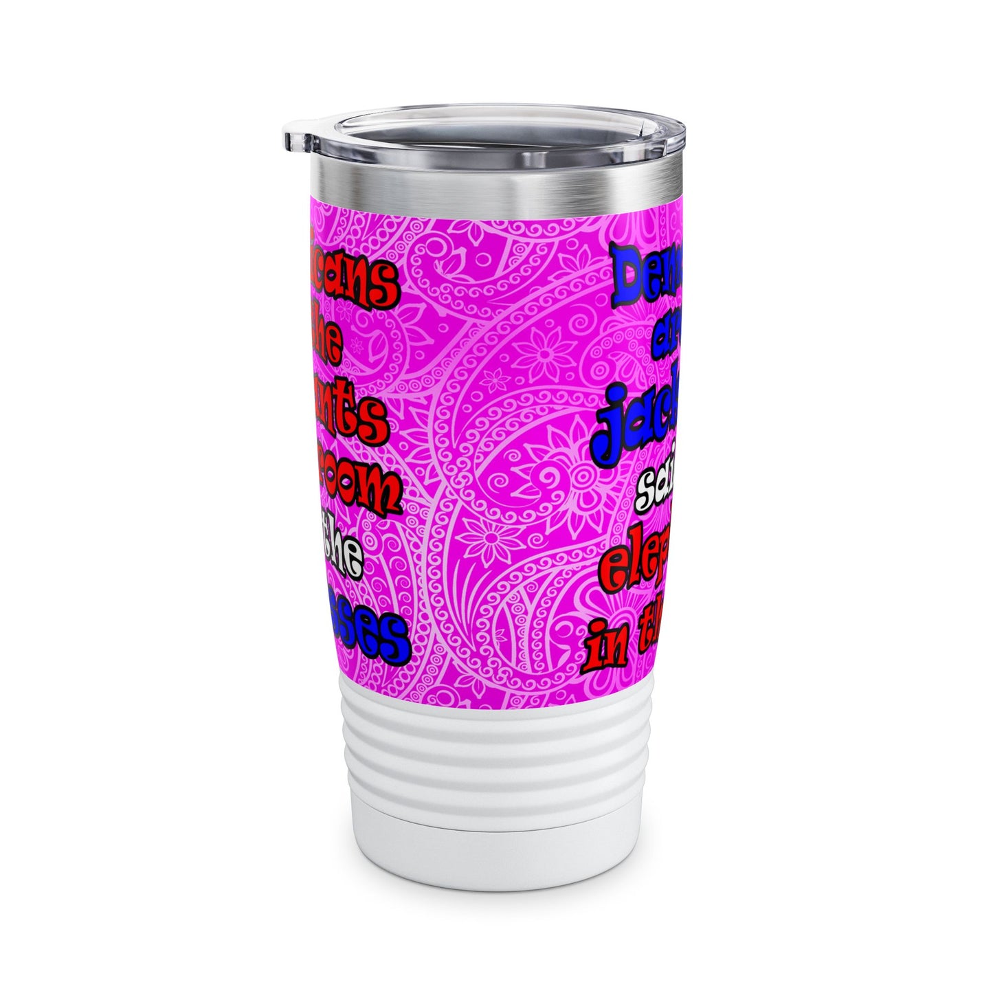 donkeys and elephants - Ringneck Tumbler, 20oz (pink swirl)