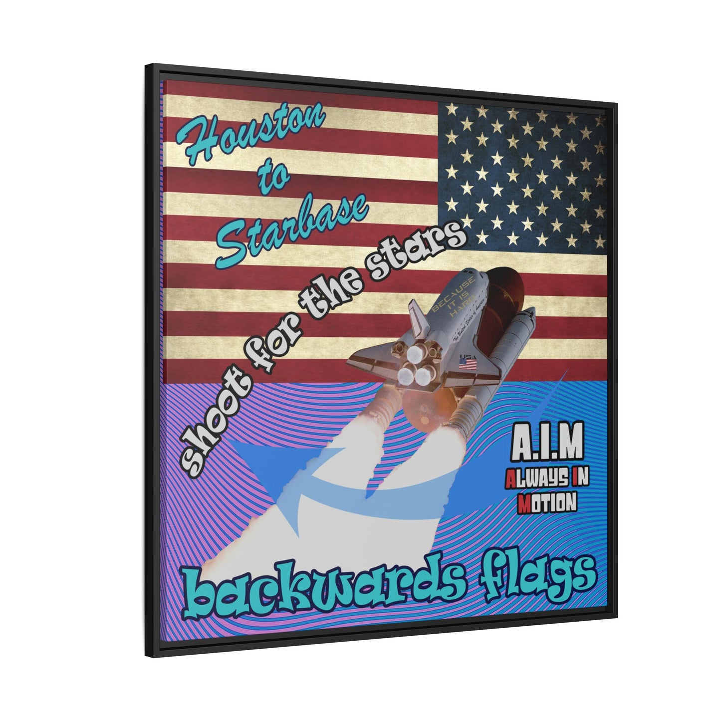 shoot for the stars - framed canvas art (light blue-purple wave)