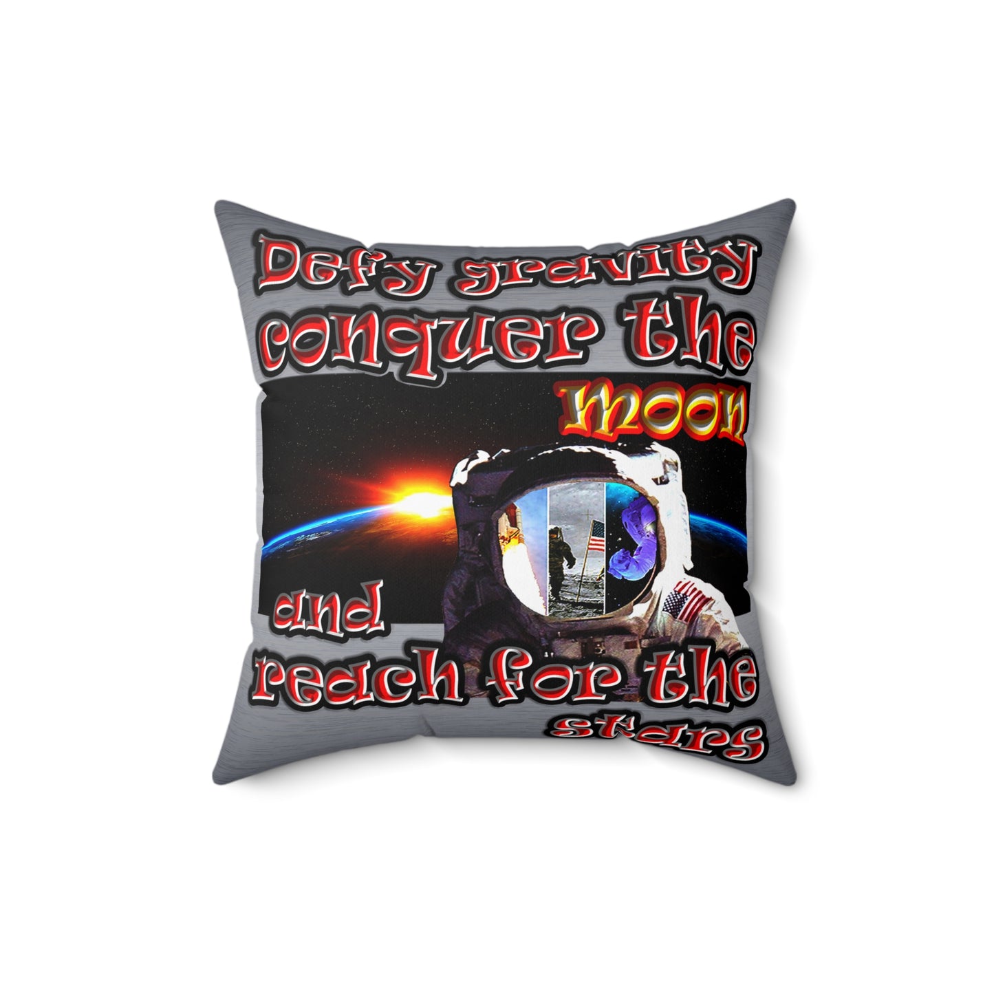 defy conquer reach - Spun Polyester Square Pillow - (brushed nickel)