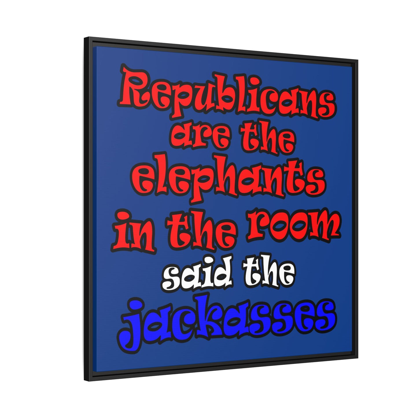donkeys and elephants - framed canvas art (dark blue)