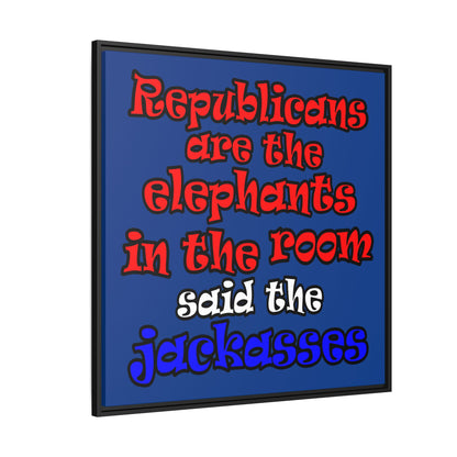 donkeys and elephants - framed canvas art (dark blue)
