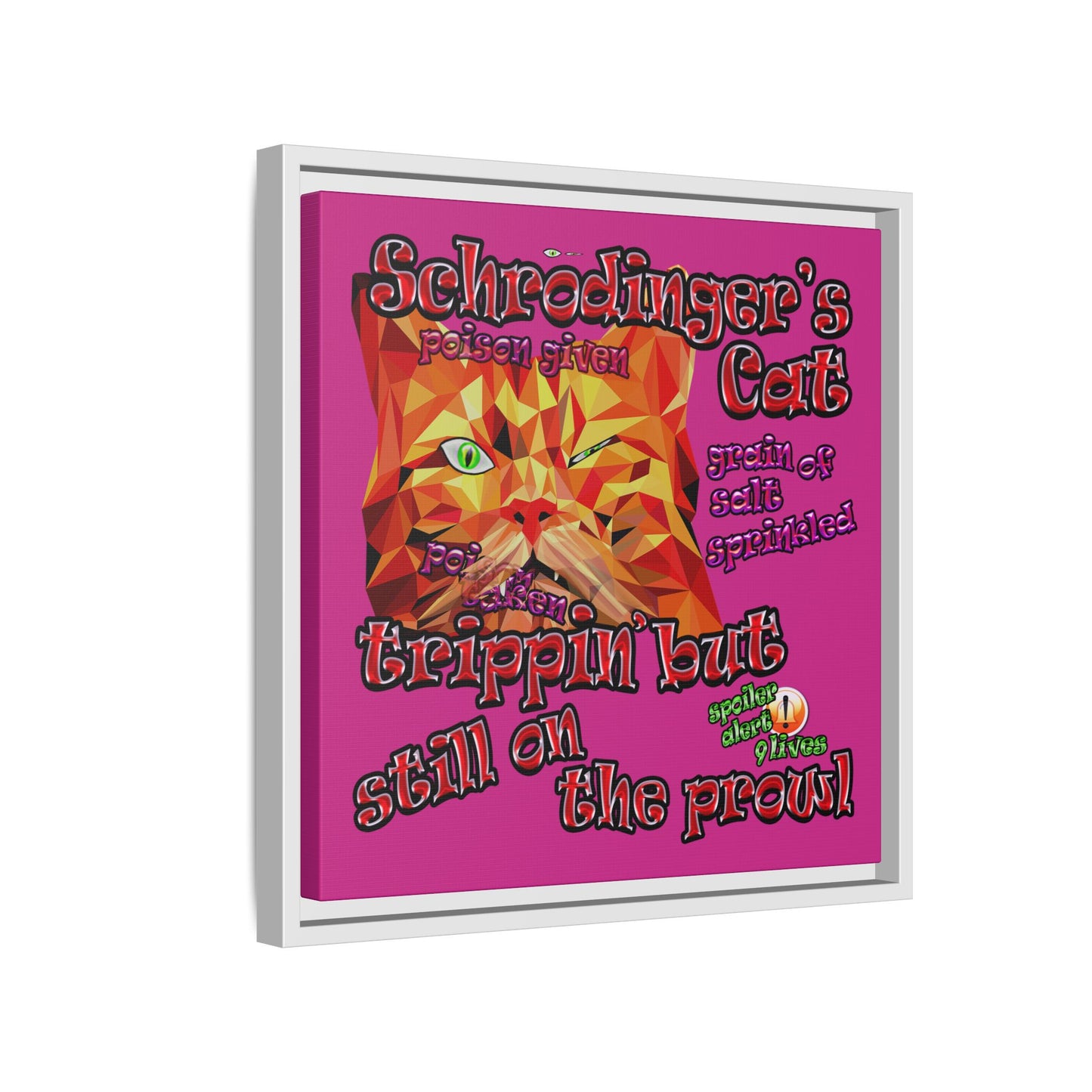 schrodinger's cat - framed canvas art (pink)