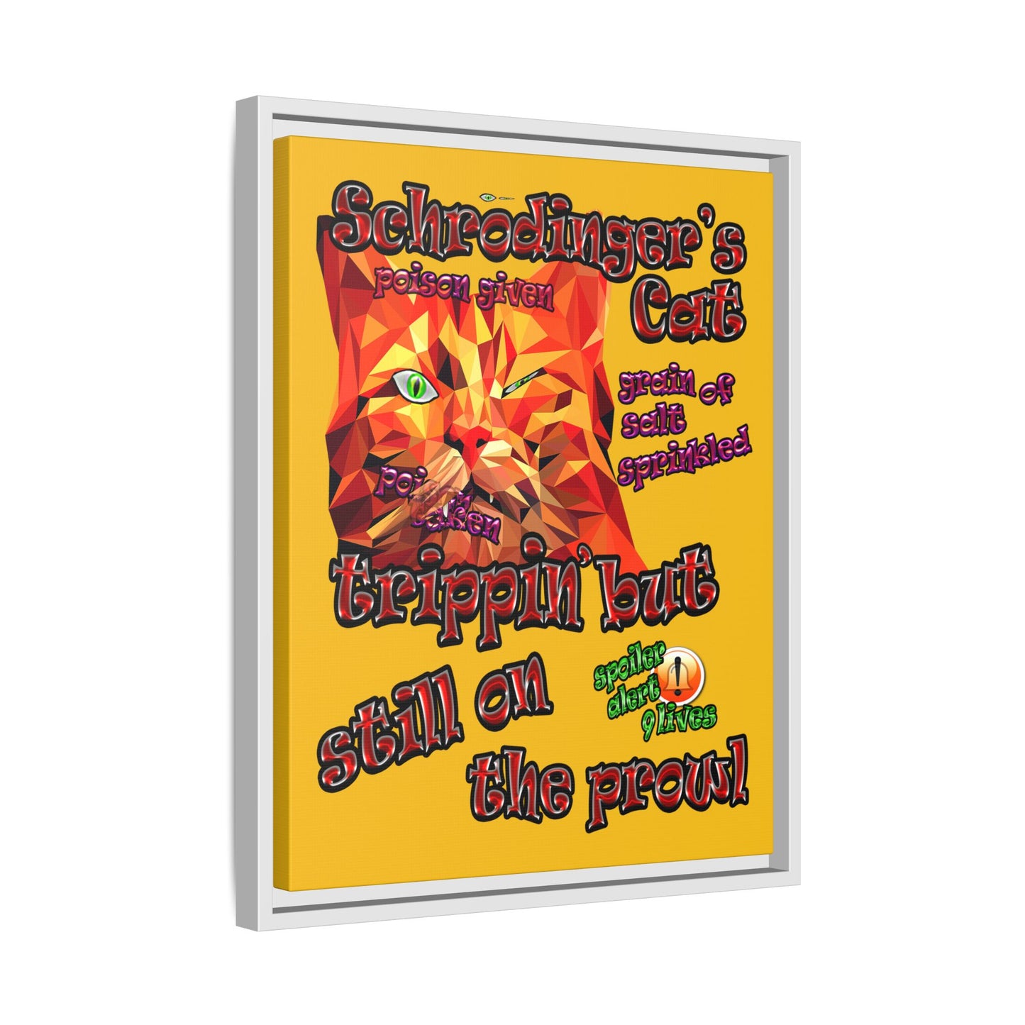 schrodinger's cat - framed canvas art (yellow)