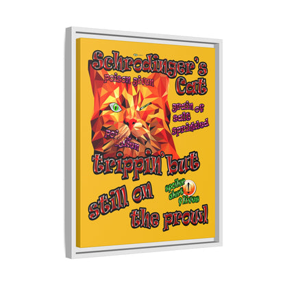 schrodinger's cat - framed canvas art (yellow)