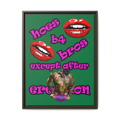 hoes b4 bros - framed canvas art (dark green)