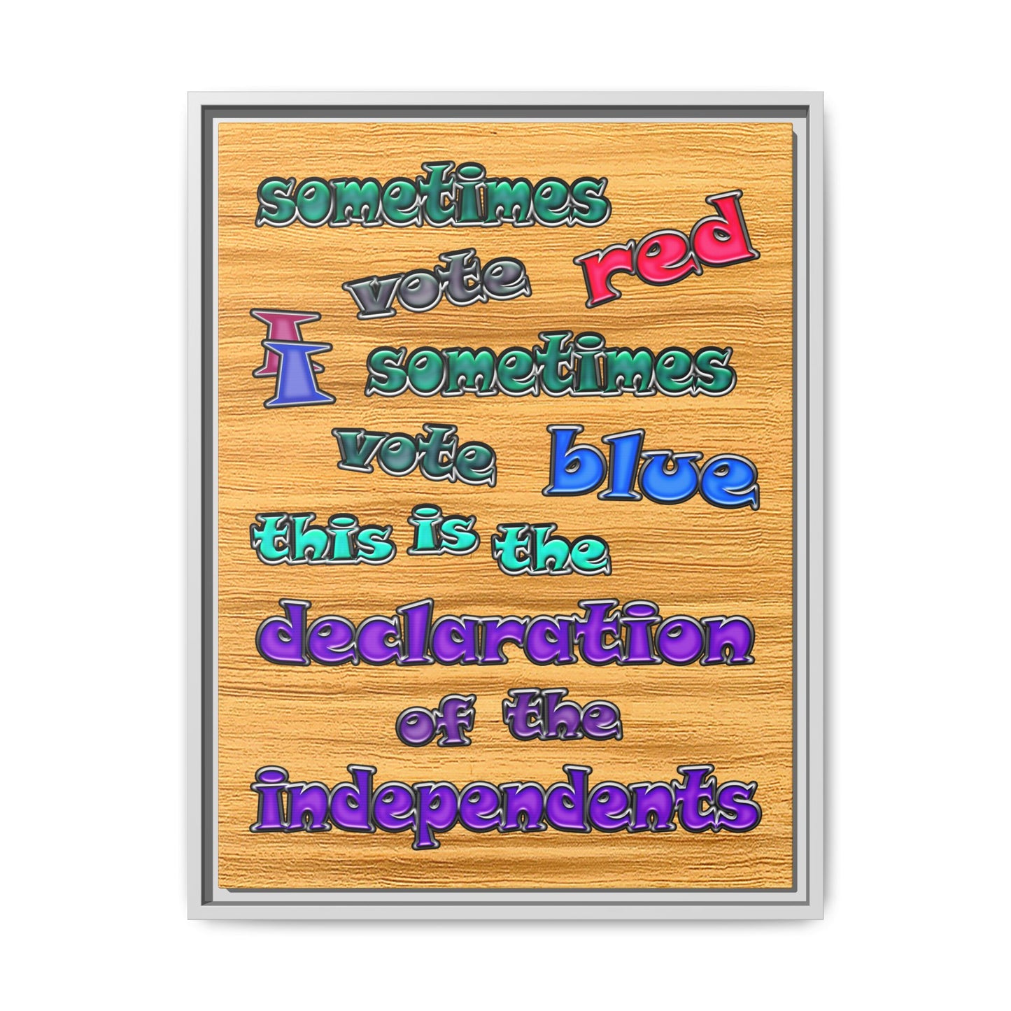 declaration of the independents - framed canvas art (butterscotch wood finish)