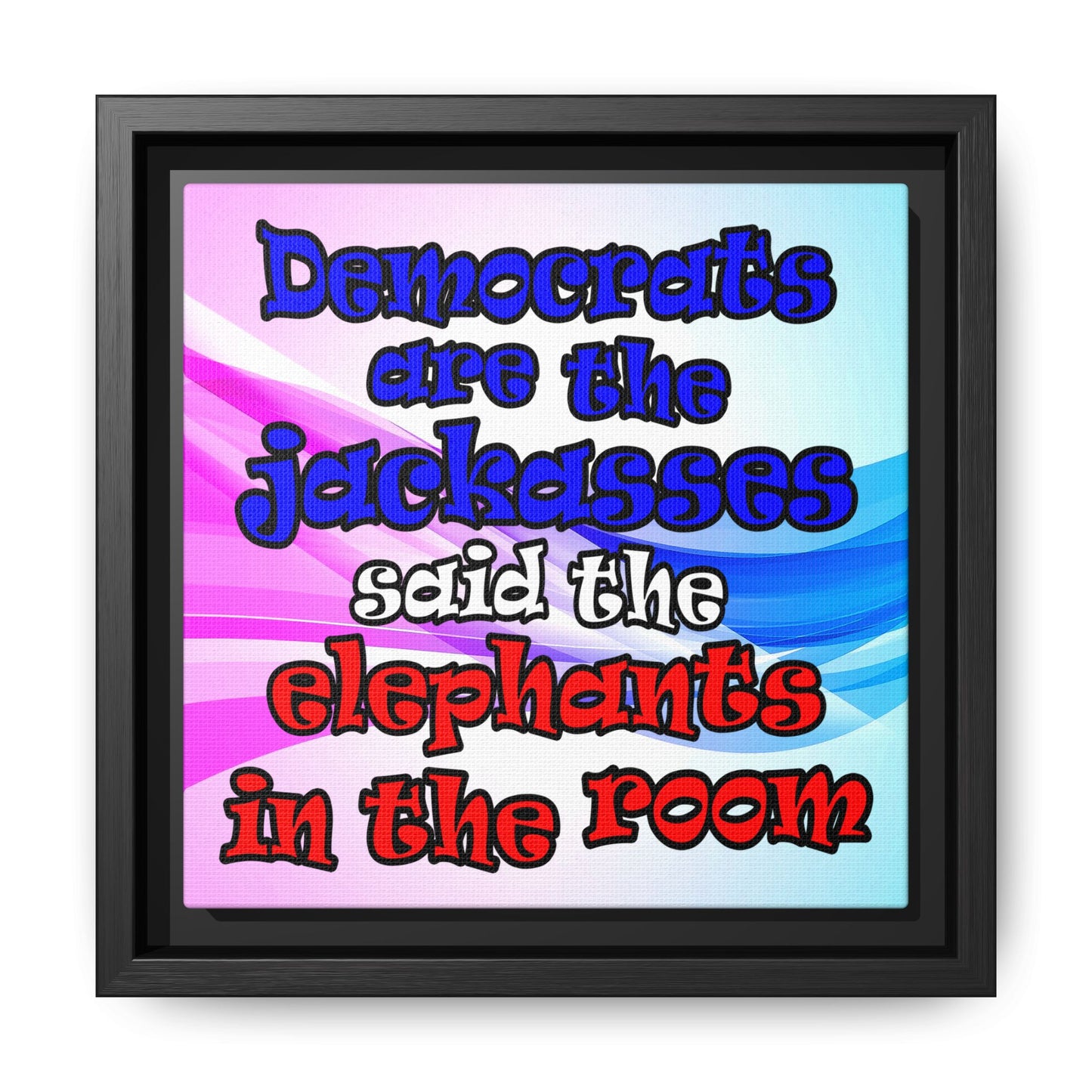donkeys and elephants - framed canvas art (light blue-pink wave)