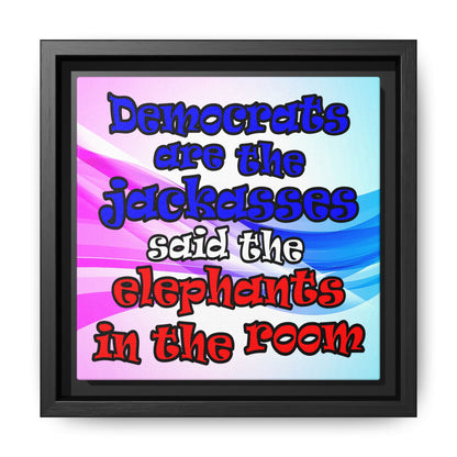 donkeys and elephants - framed canvas art (light blue-pink wave)