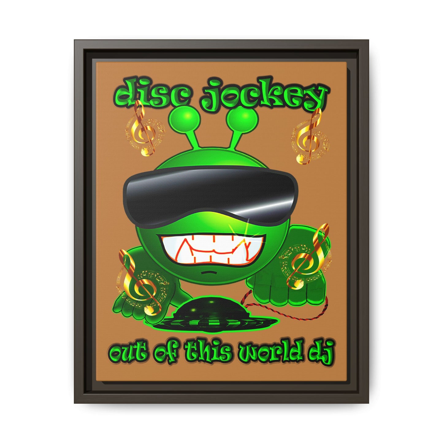 disc jockey - framed canvas art (light brown)