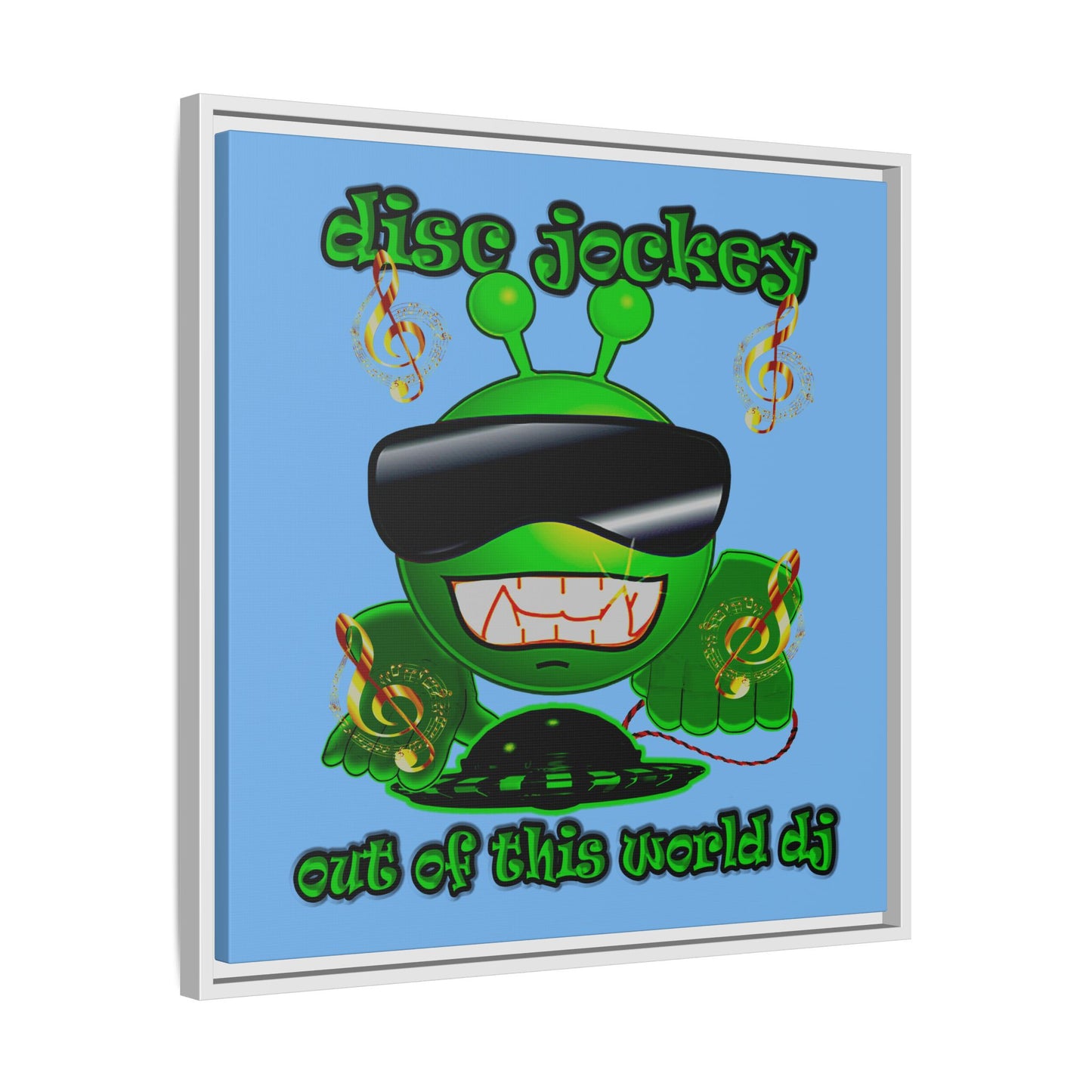 disc jockey - framed canvas art (light blue)