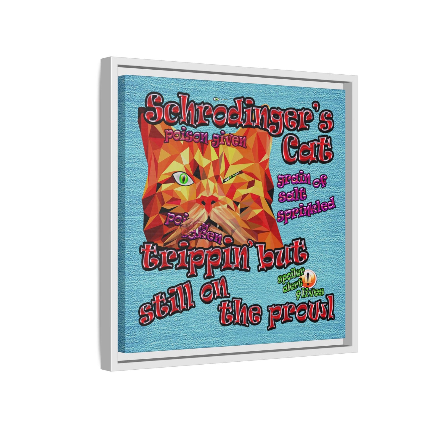 schrodinger's cat - framed canvas art (faded blue)
