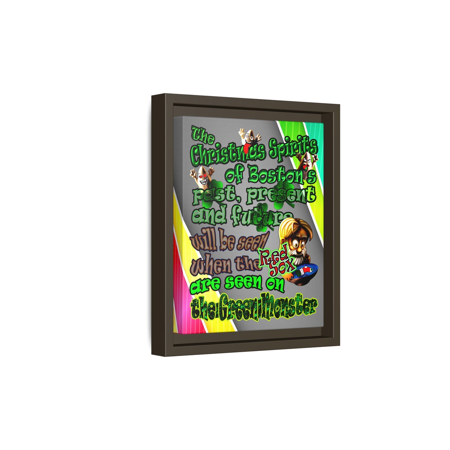 christmas spirits of boston - framed canvas art (rainbow split)