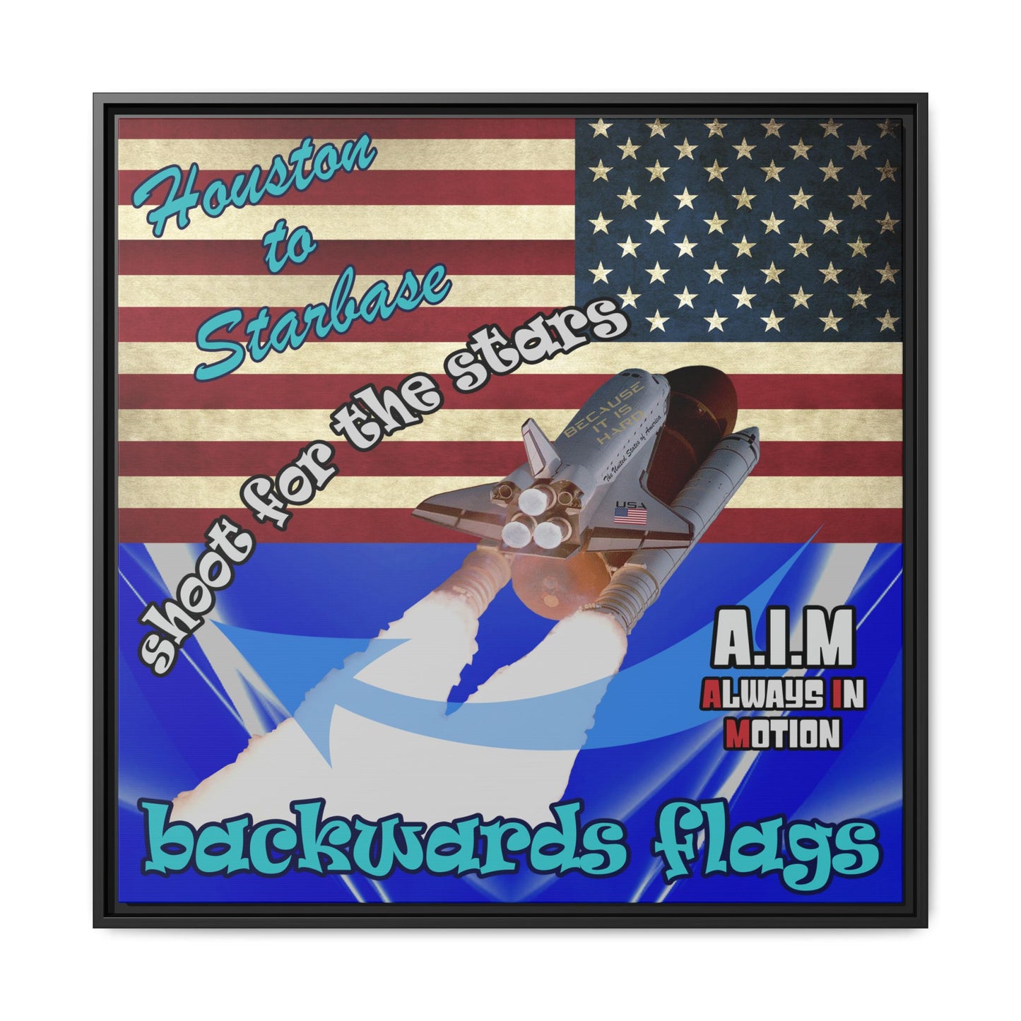 shoot for the stars - framed canvas art (blue-white wave)