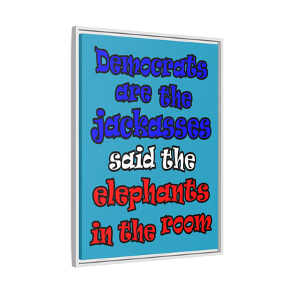 donkeys and elephants - framed canvas art (turquoise)