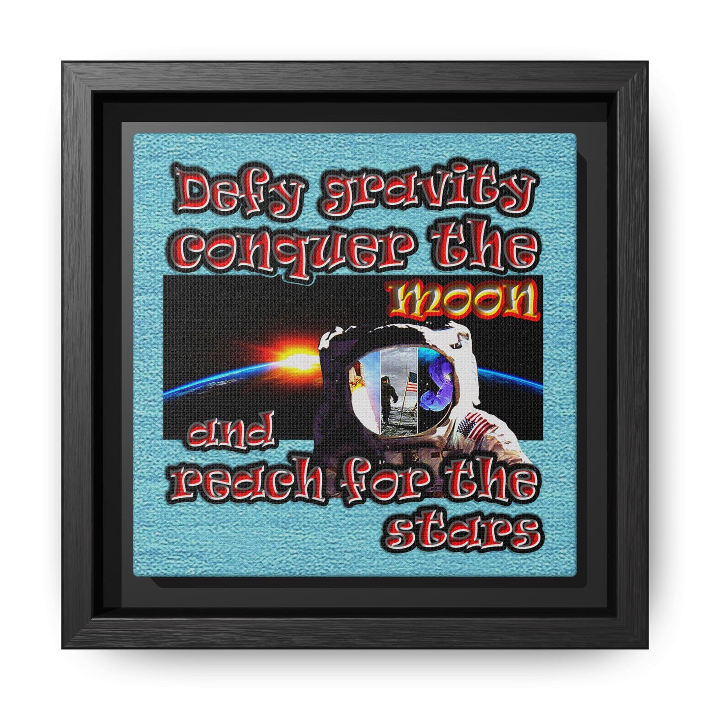 defy conquer reach - framed canvas art (faded blue)