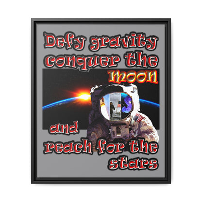 defy conquer reach - framed canvas art (grey)