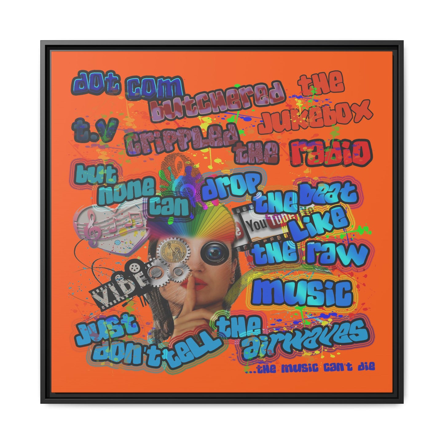 drop the beat - framed canvas art (orange)