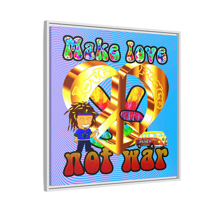love peace - framed canvas art (light blue-purple wave)