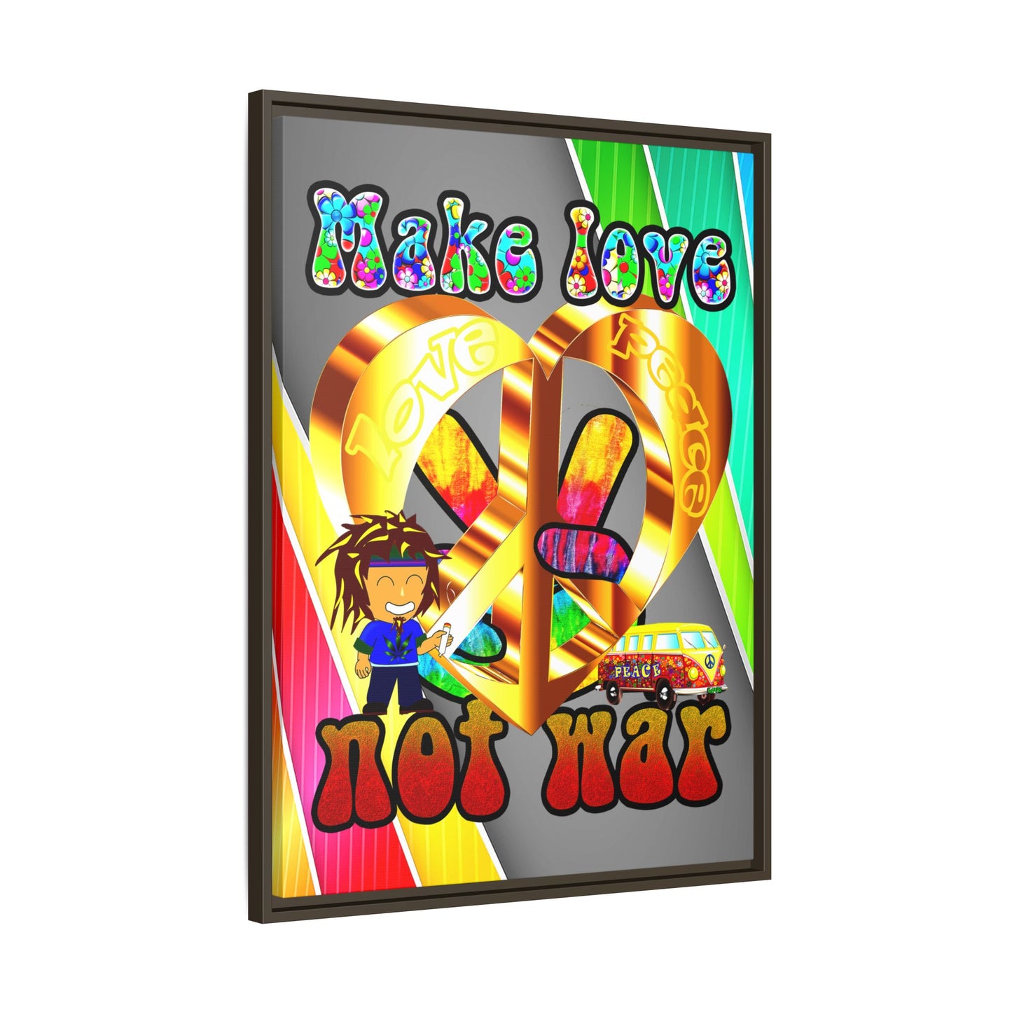 love peace - framed canvas art (rainbow split)