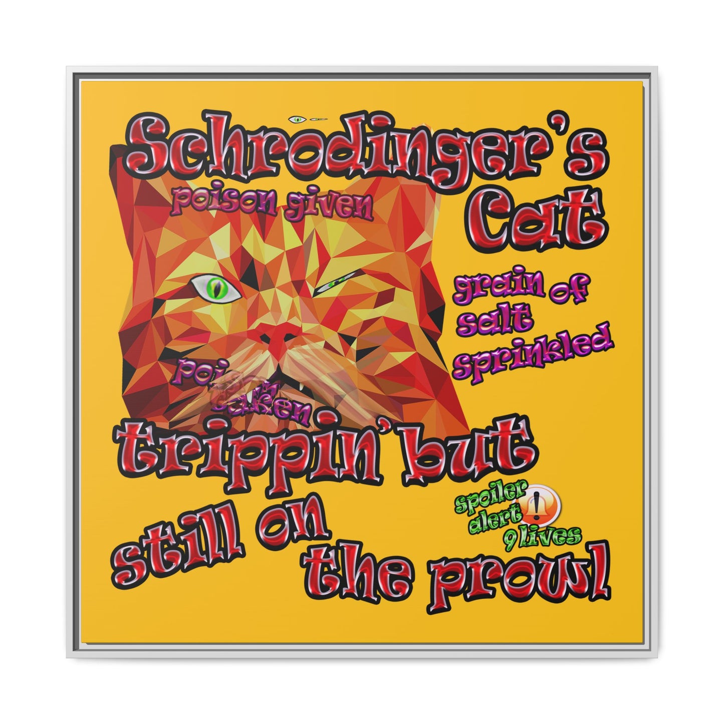 schrodinger's cat - framed canvas art (yellow)