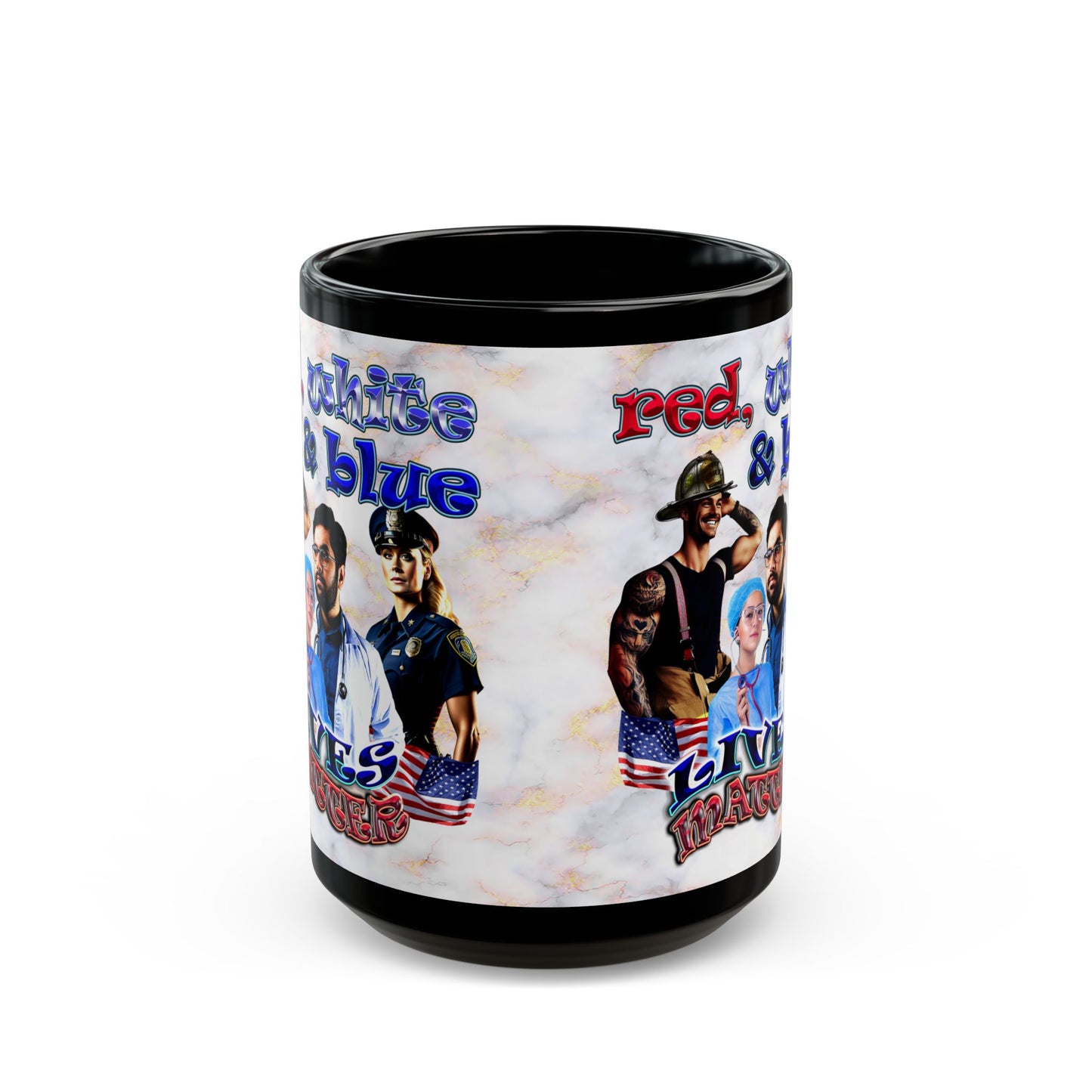 rw&b lives matter - Black Mug (white marble)