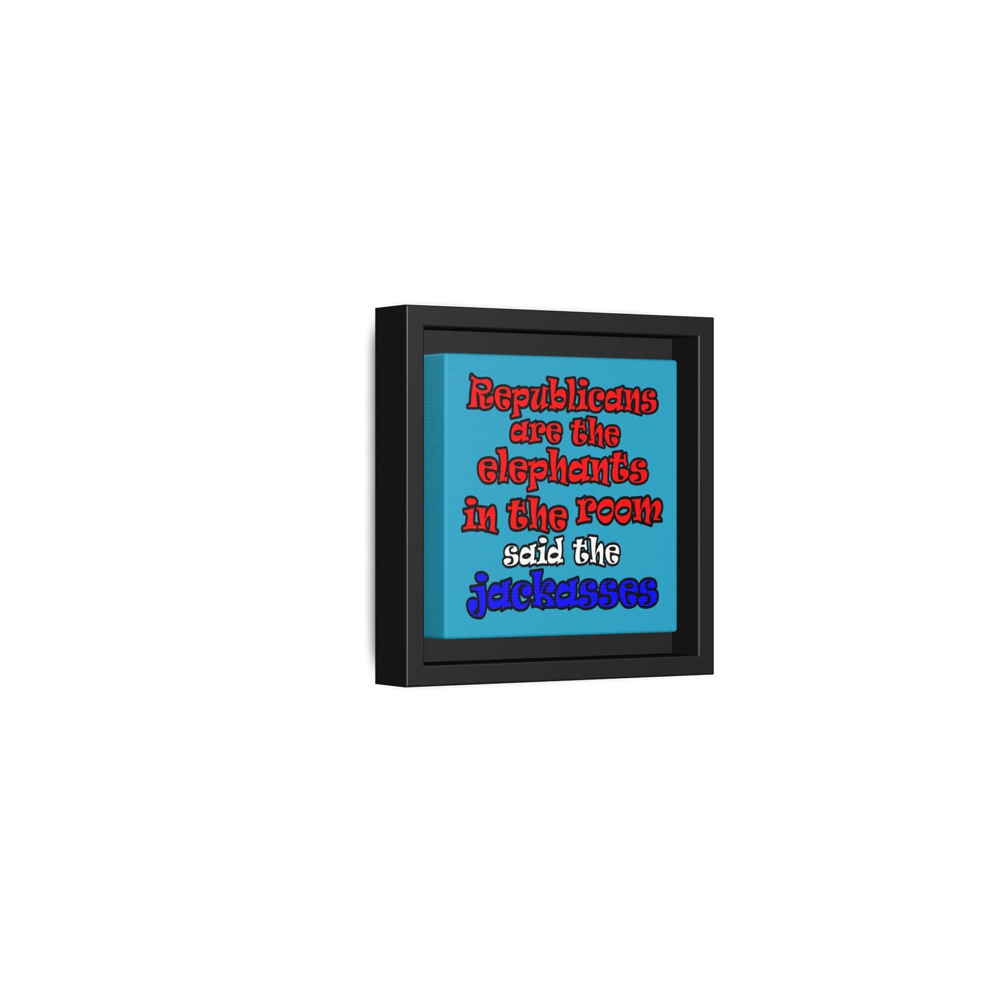 donkeys and elephants - framed canvas art (turquoise)