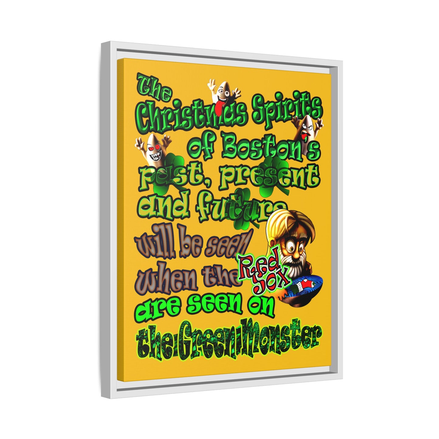 christmas spirits of boston - framed canvas art (yellow)