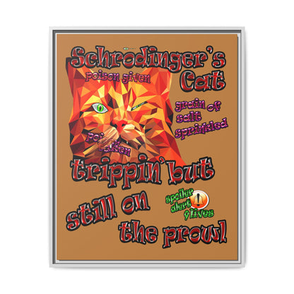 schrodinger's cat - framed canvas art (light brown)