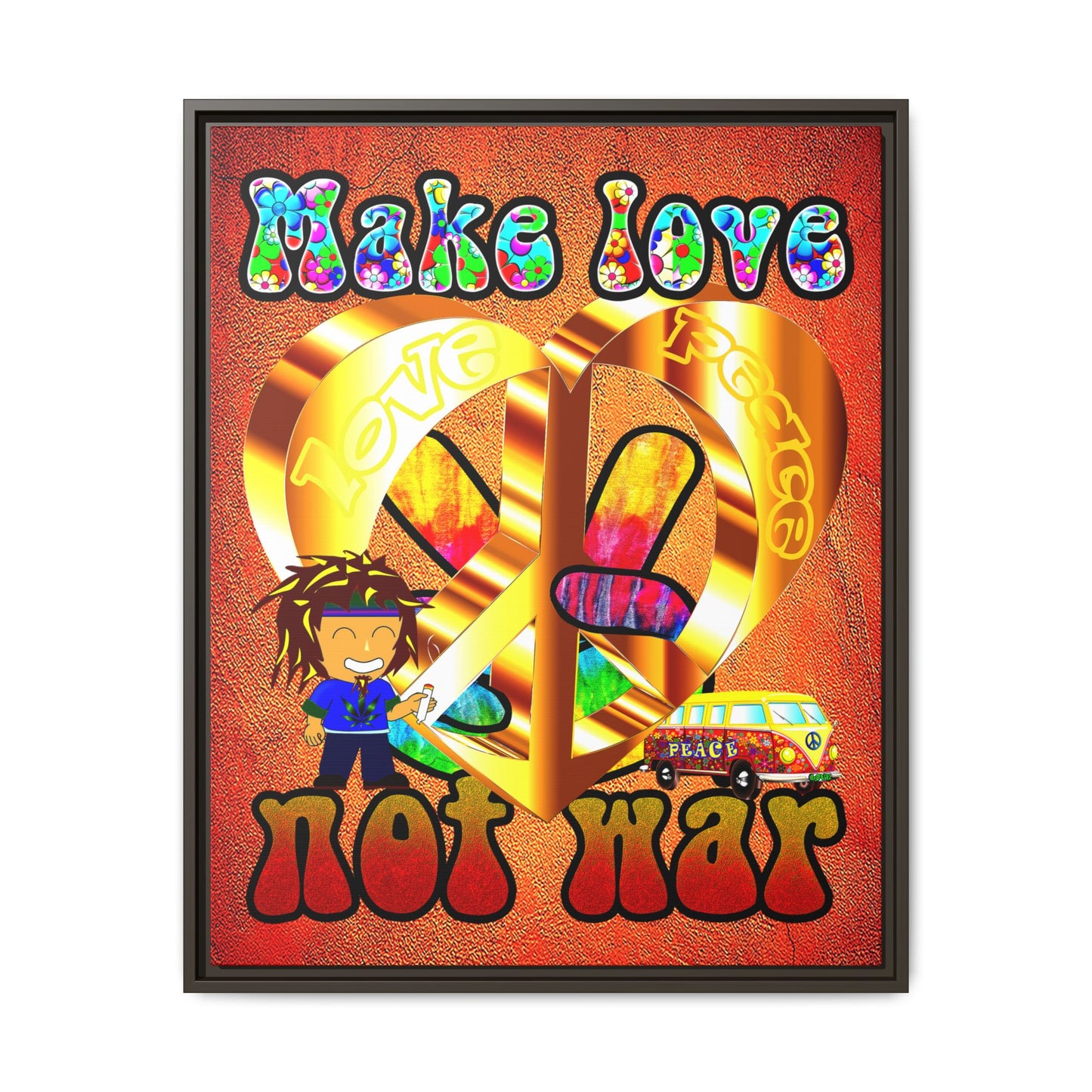 love peace - framed canvas art (burnt orange)