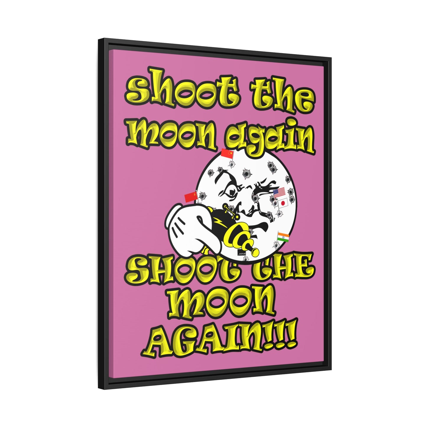 shoot the moon again - framed canvas art (light pink)