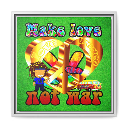 love peace - framed canvas art (green turf)