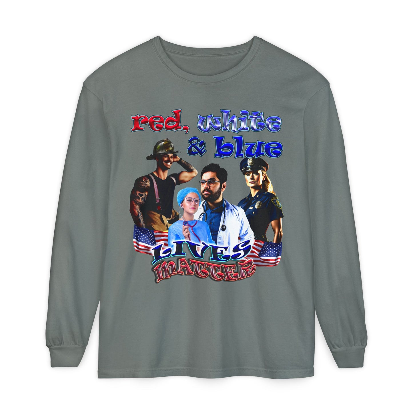 rw&b lives matter - Unisex Garment-dyed Long Sleeve T-Shirt
