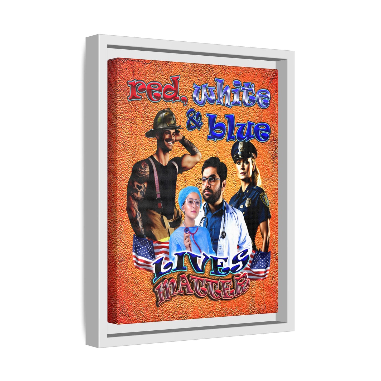 rw&b lives matter - framed canvas art (burnt orange)