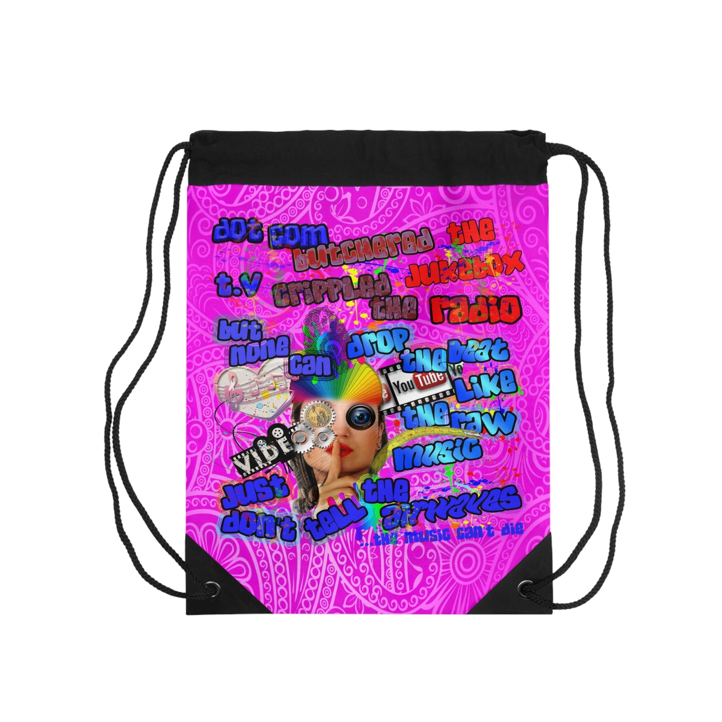 drop the beat - Drawstring Bag (pink swirl)