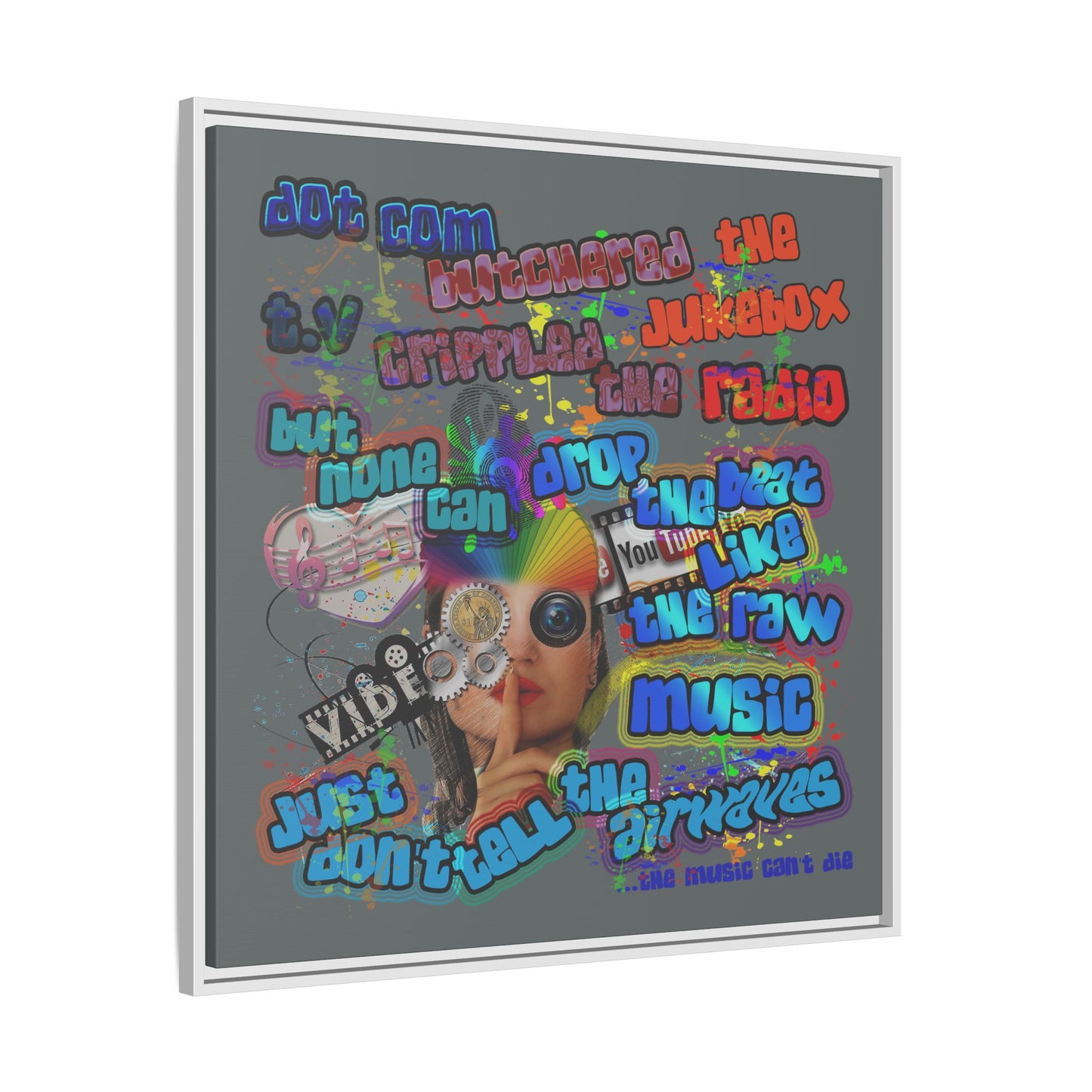 drop the beat - framed canvas art (dark grey)