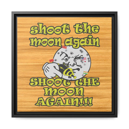shoot the moon again - framed canvas art (butterscotch wood finish)