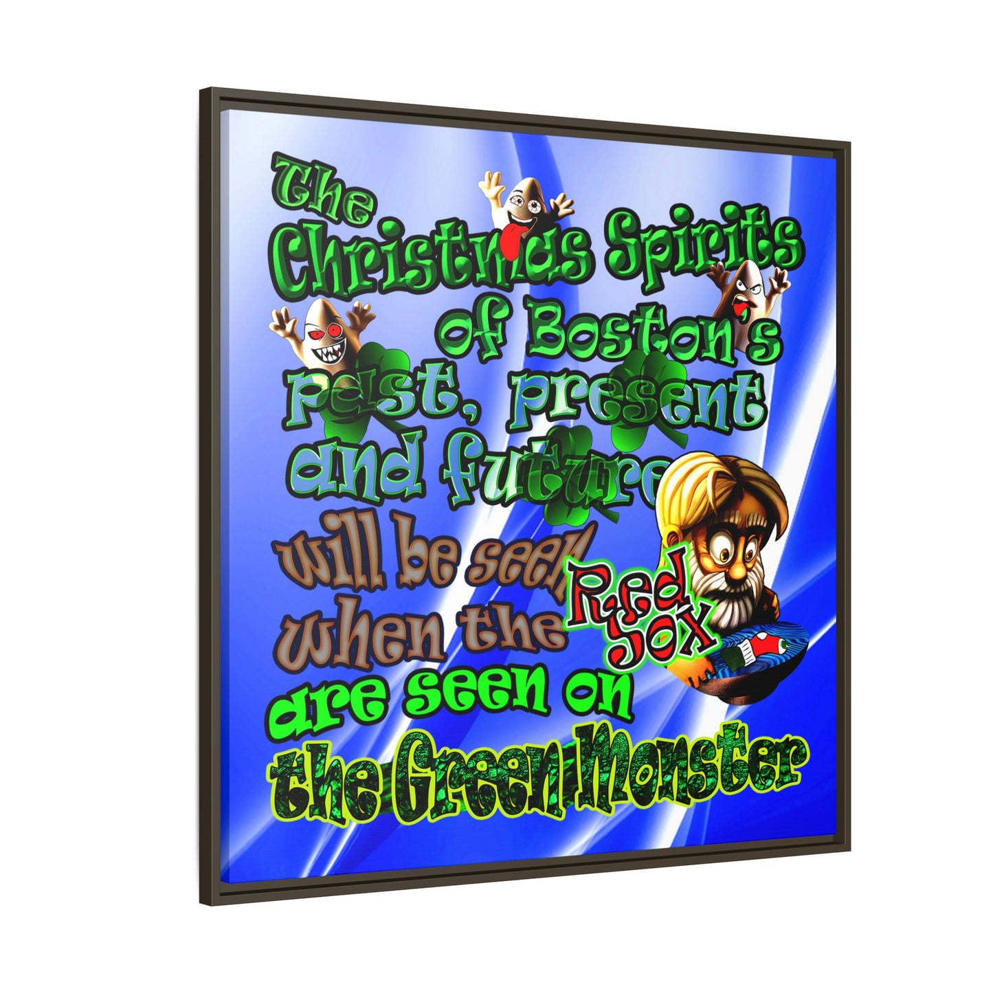 christmas spirits of boston - framed canvas art (blue-white wave)