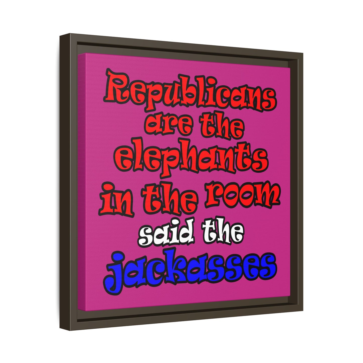 donkeys and elephants - framed canvas art (pink)