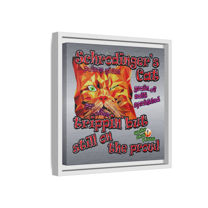 schrodinger's cat - framed canvas art (brushed nickel)