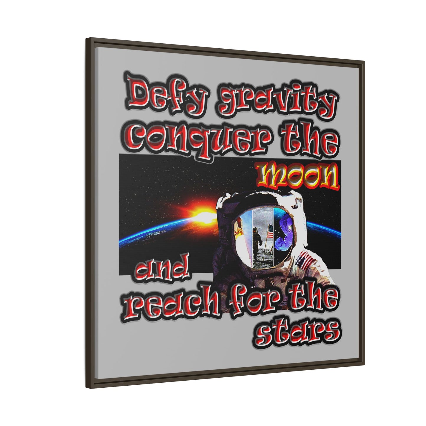 defy conquer reach - framed canvas art (light grey)
