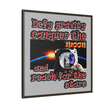 defy conquer reach - framed canvas art (light grey)