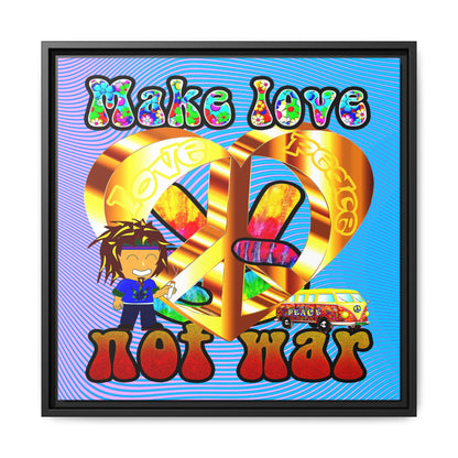 love peace - framed canvas art (light blue-purple wave)