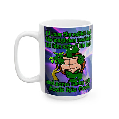 turtle race - White Mug (grey-pink wave)