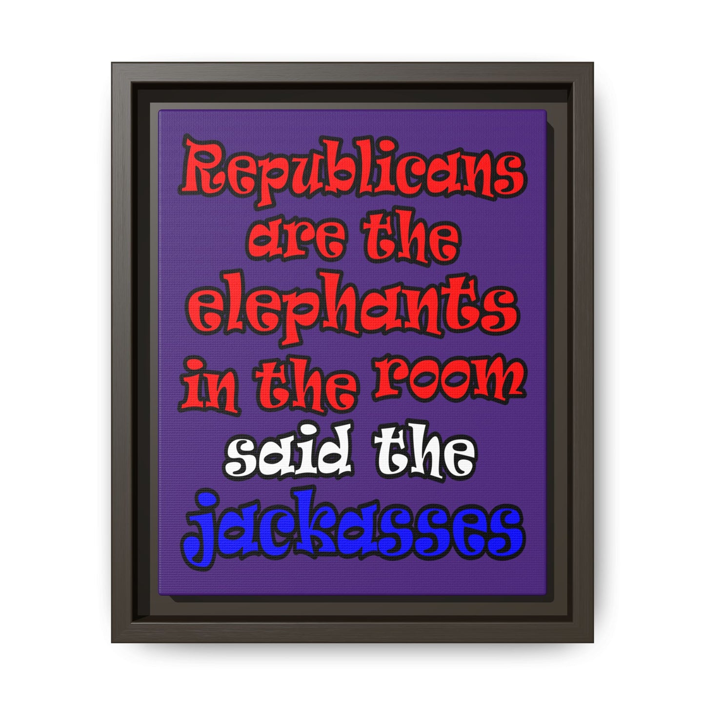 donkeys and elephants - framed canvas art (purple)