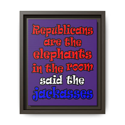 donkeys and elephants - framed canvas art (purple)