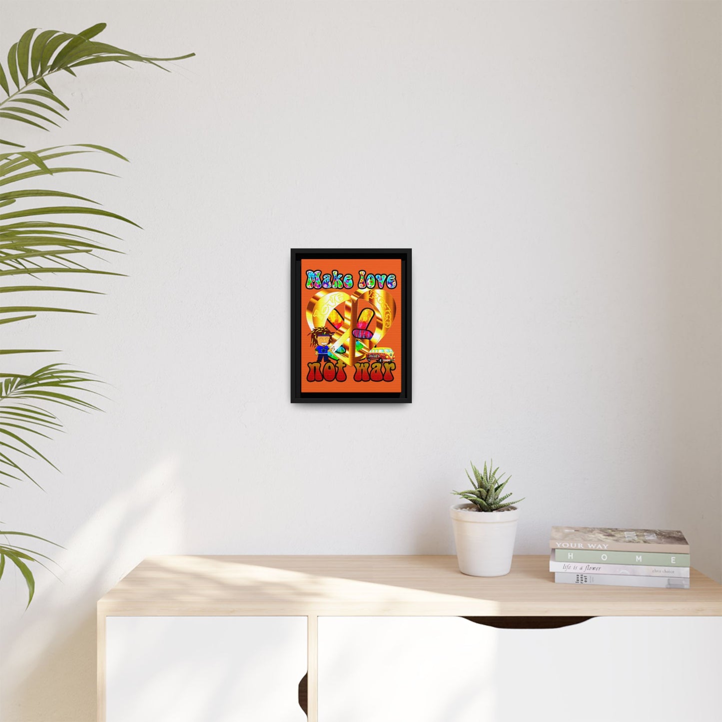 love peace - framed canvas art (orange)