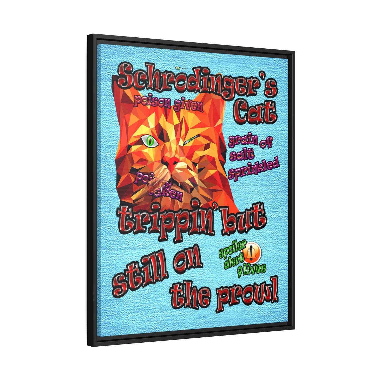 schrodinger's cat - framed canvas art (faded blue)