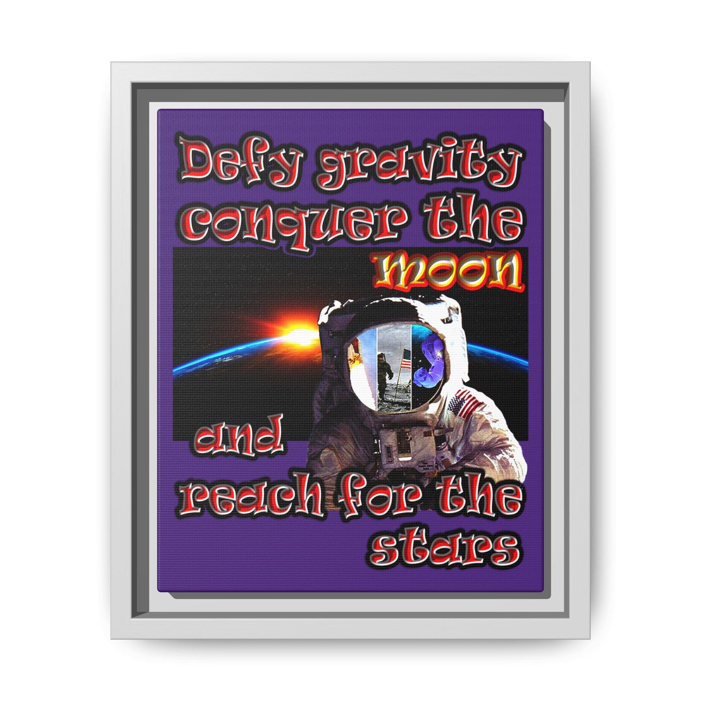 defy conquer reach - framed canvas art (purple)